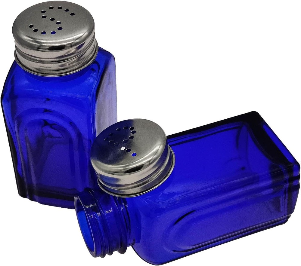 Retro Glass Salt and Pepper Shakers (Cobalt Blue)
