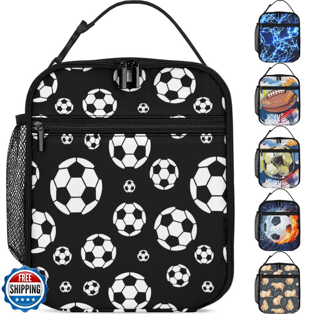 Soccer Ball Insulated Lunch Bag for Boys Girls Reusable Lunchbox