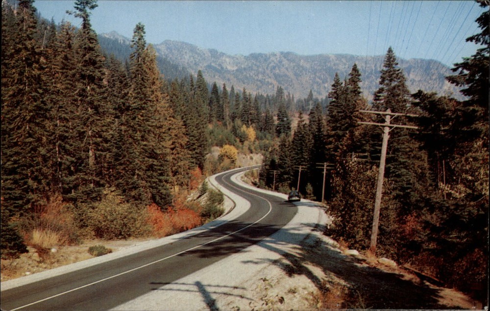King Co Washington Stevens Pass Cascade Mtns fall foliage vintage linen postcard