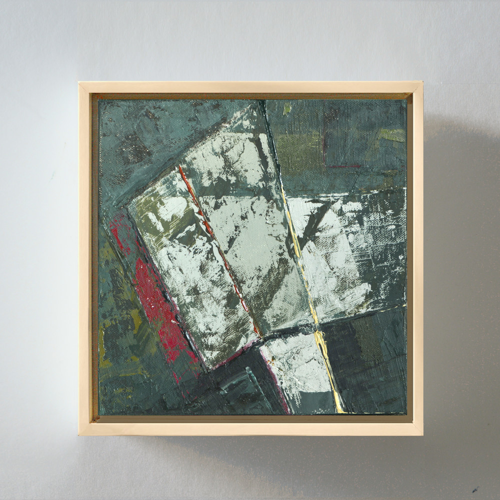 Modern Framed Abstract Forest Painting, Original Green Grey Textured Canvas Art-image