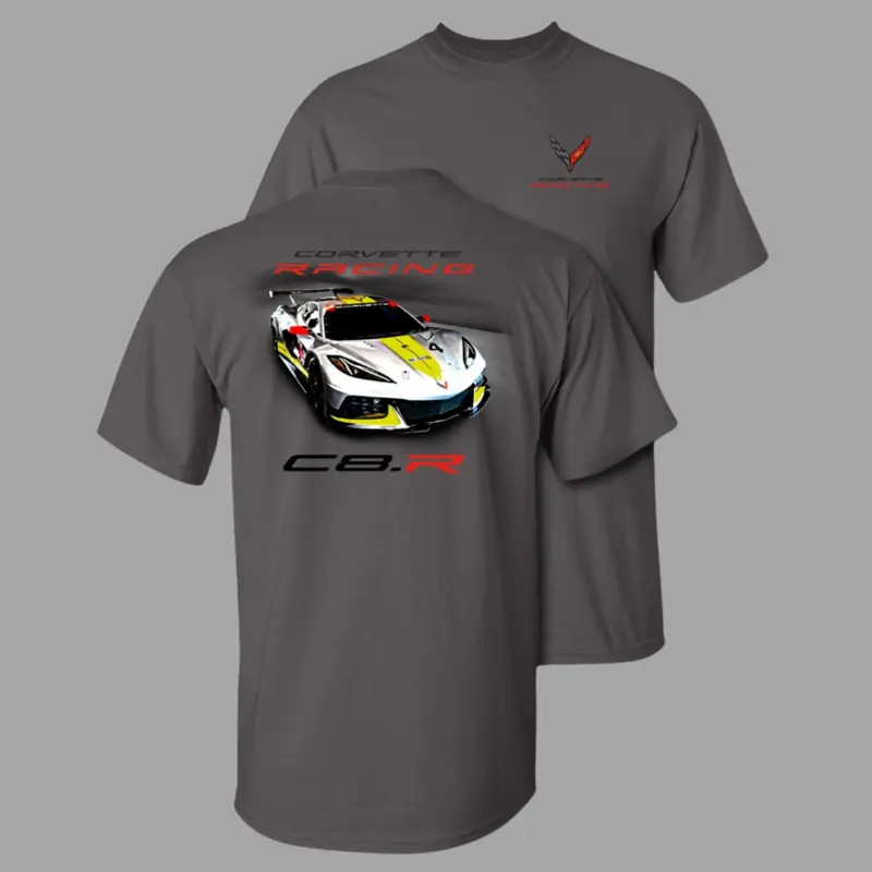 Corvette C8.R Racing T-shirt, Bold Track-Ready Sports Car Graphic with Yellow an