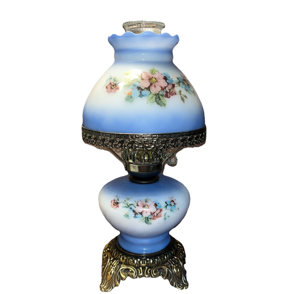 Accurate Casting Company 3-way Blue Floral Parlor Table Lamp-image