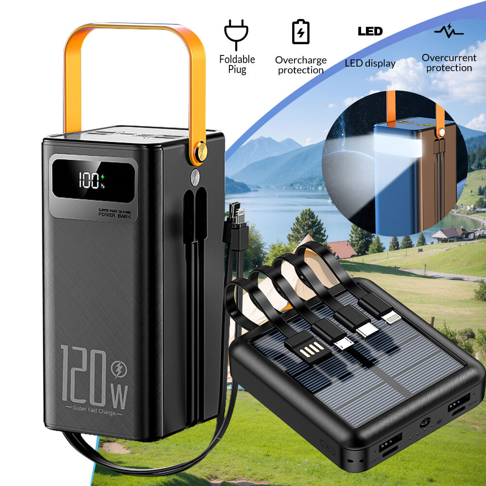 120W Power Bank 70000mAh Portable External Battery 4 USB Fast Charger For iPhone