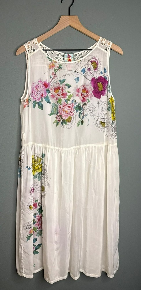 Johnny Was Floral White Boho Dress Women's Medium *READ*