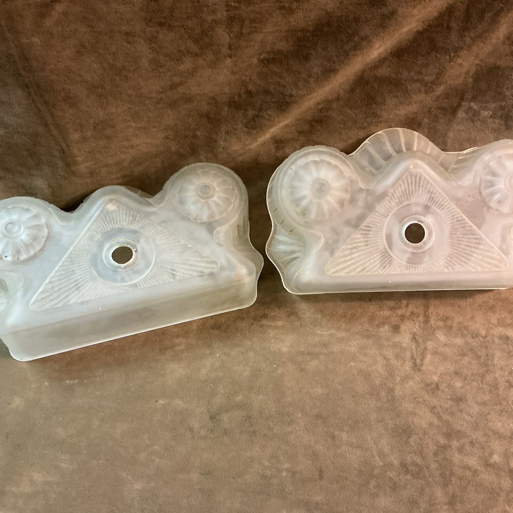 1930s Art Deco All Satin light shade fluorescent fixture in cap pair glass