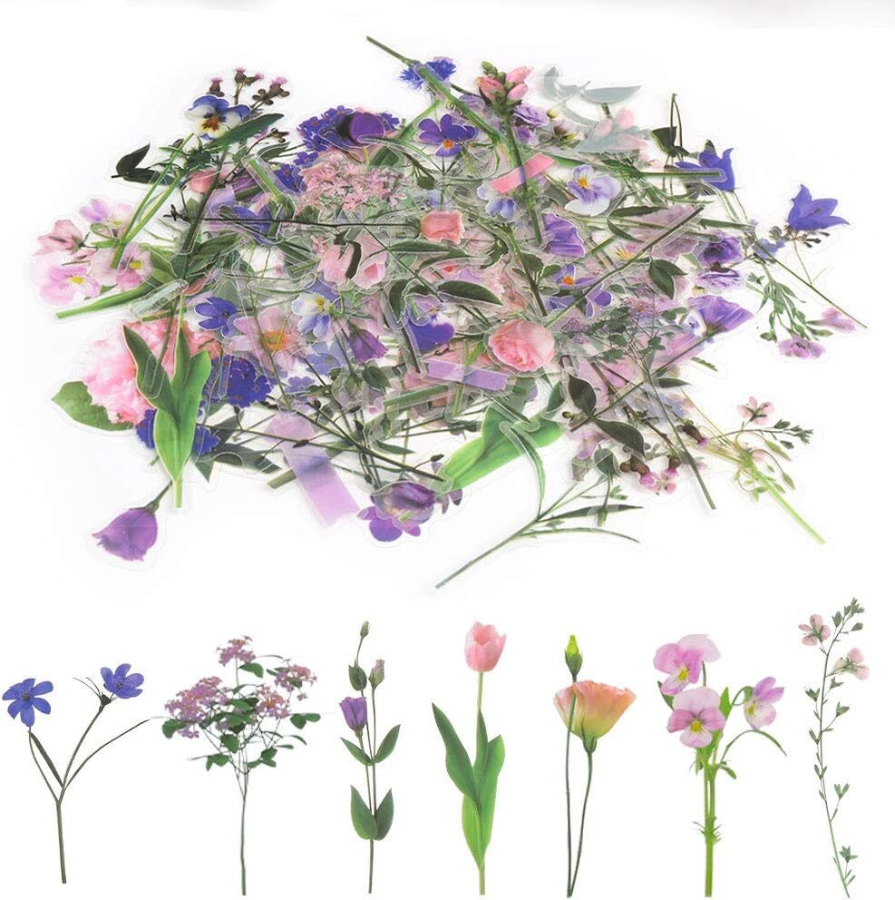 80 Pieces Natural Flower Stickers for Scrapbooking, Self-Adhesive Multicolor