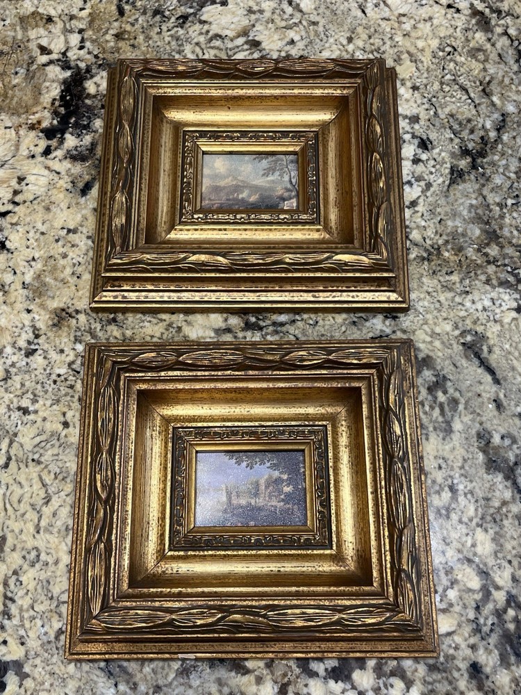 Chicago Antique Collection Mini European Landscape Paintings Ornate Gold Frames