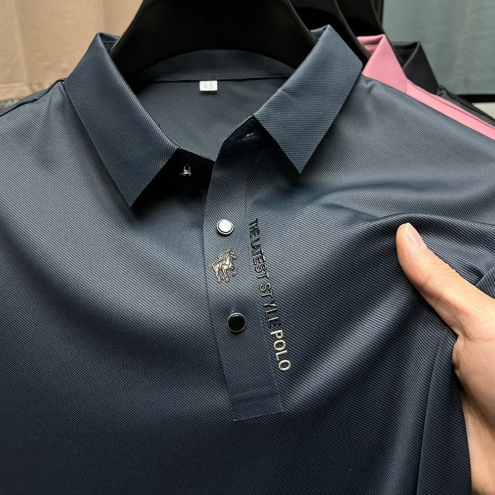 Premium Men's Ice Silk Polo Shirt Short Sleeve Summer Casual Business T-Shirt