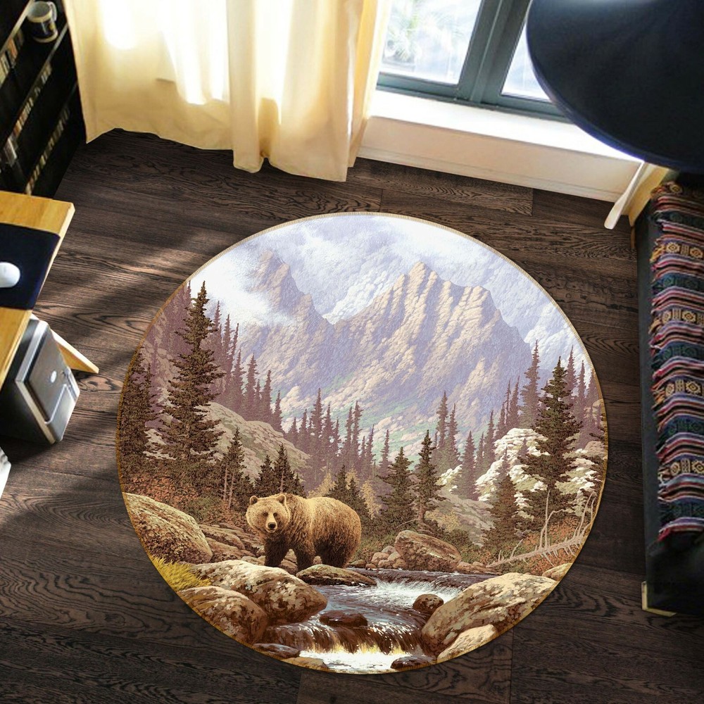 3D Brown Bear Stream O1953 Animal Non Slip Rug Mat Elegant Photo Carpet Fay