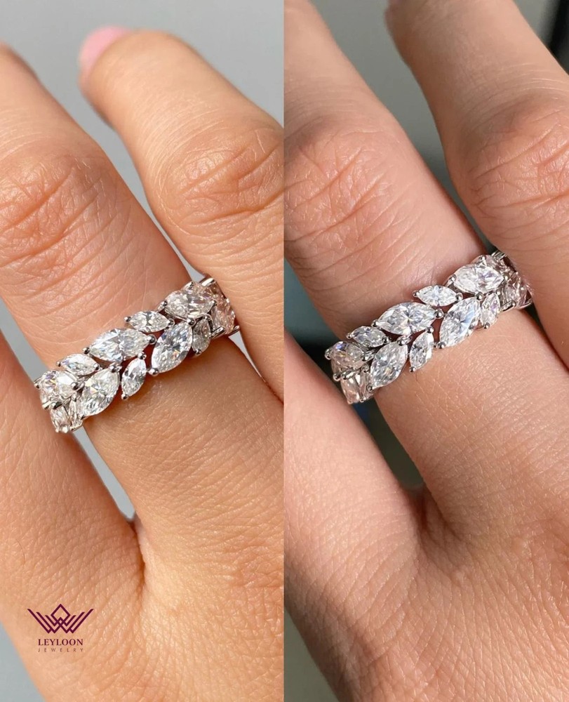 Marquise Cut D Color Platinum Moissanite Half Eternity Band