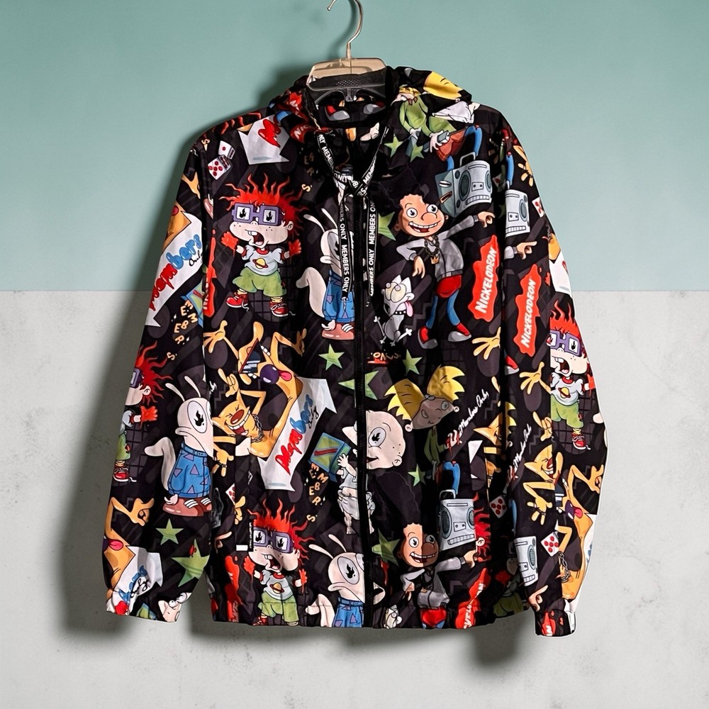 MEMBERS ONLY Nickelodeon X  Windbreaker Jacket Men’s Medium Hooded Rugrats Zip