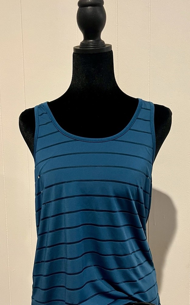 Zyia Women’s Teal Blue Racer Back Tank.  Size Med. Sheer Striped. B7