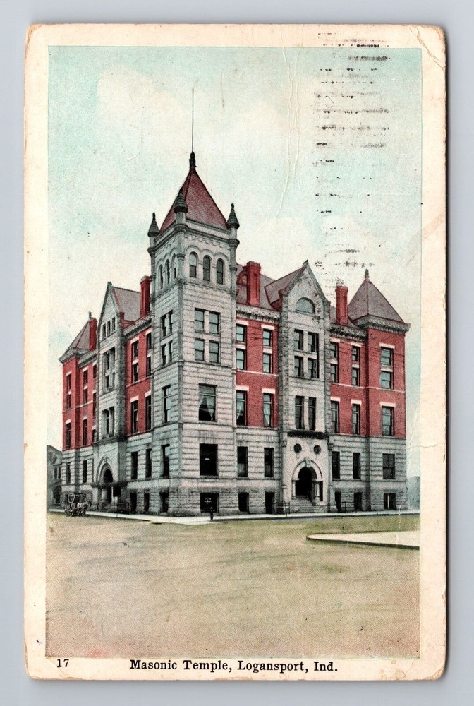 Logansport IN-Indiana, Masonic Temple, Antique Vintage Souvenir Postcard