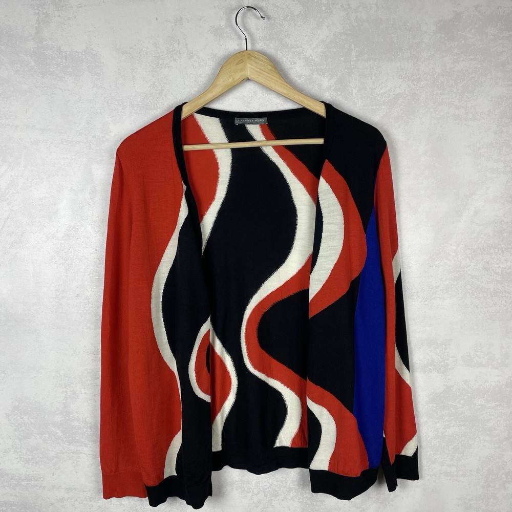 Alexander Mcqueen Women’s Multicolour Abstract Print Wool Buttonless Cardigan