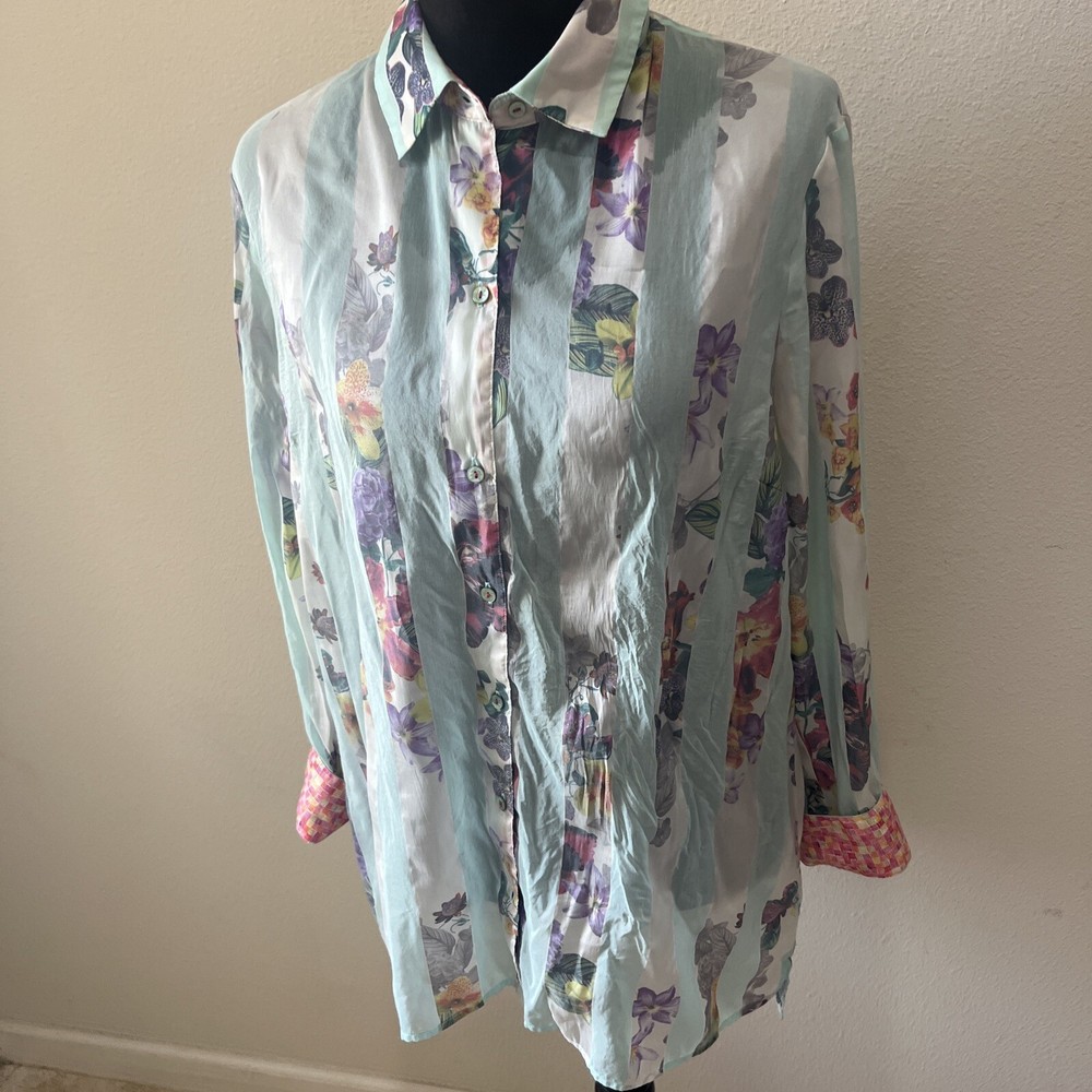 Robert Graham XL Light Blue Sheer Button Down Shirt Rare Find
