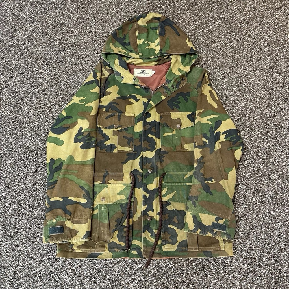 Black Sheep Camo Jacket Vintage 1980s Rare Green Workwear Zip Up Utility Xl