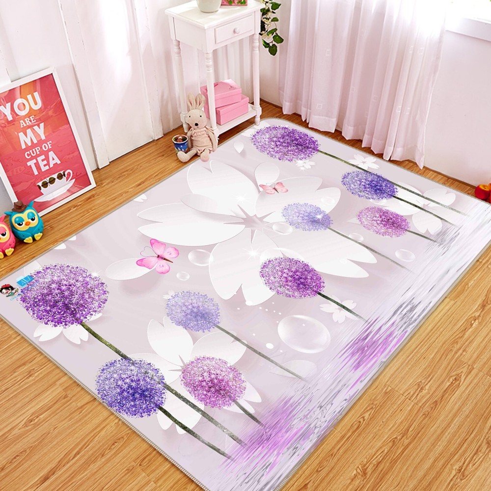 3D Purple Flowers NBC632687 Game Rug Mat Elegant Photo Carpet Mat Romy