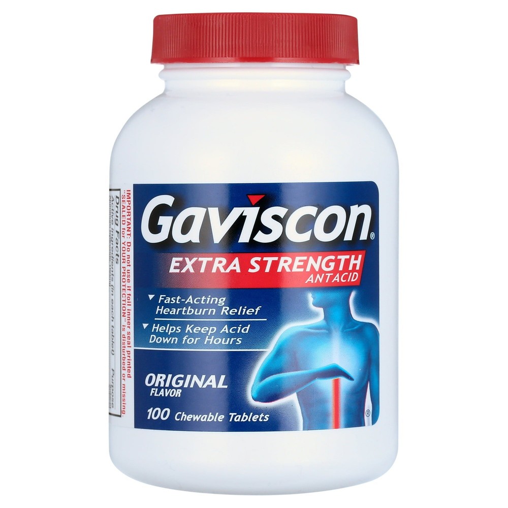 Gaviscon Extra Strength Chewable Antacid Tablets Original Flavor 100ct (5 Pack)