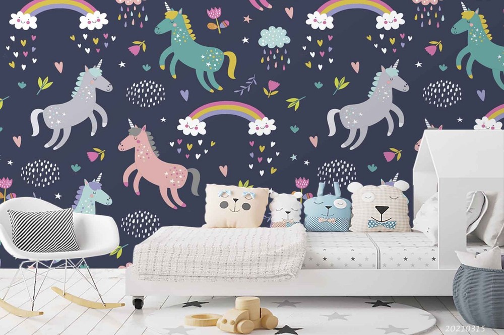3D Unicorn Rainbow Cartoon Pattern Wall Murals Wallpaper Murals Wall Sticker