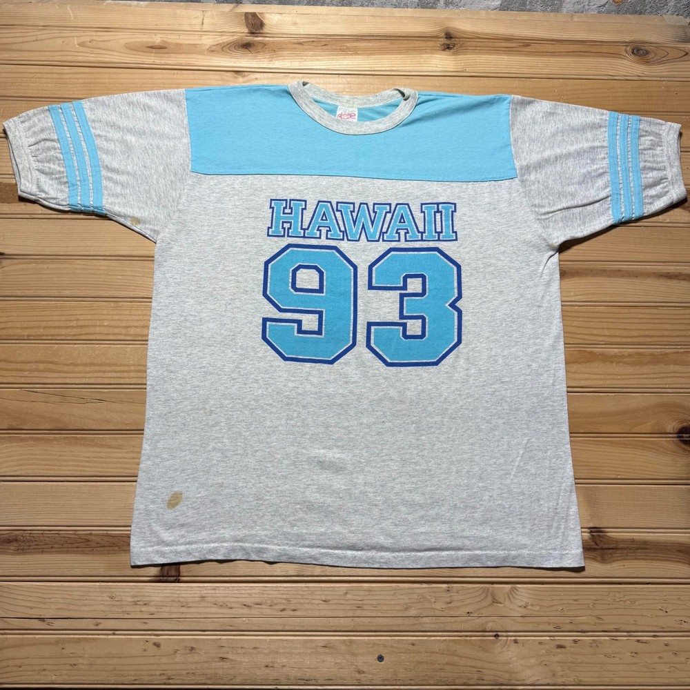 Vintage 80s Hawaii #93 Football Sports Striped Sleeves Heather Jersey Shirt - XL