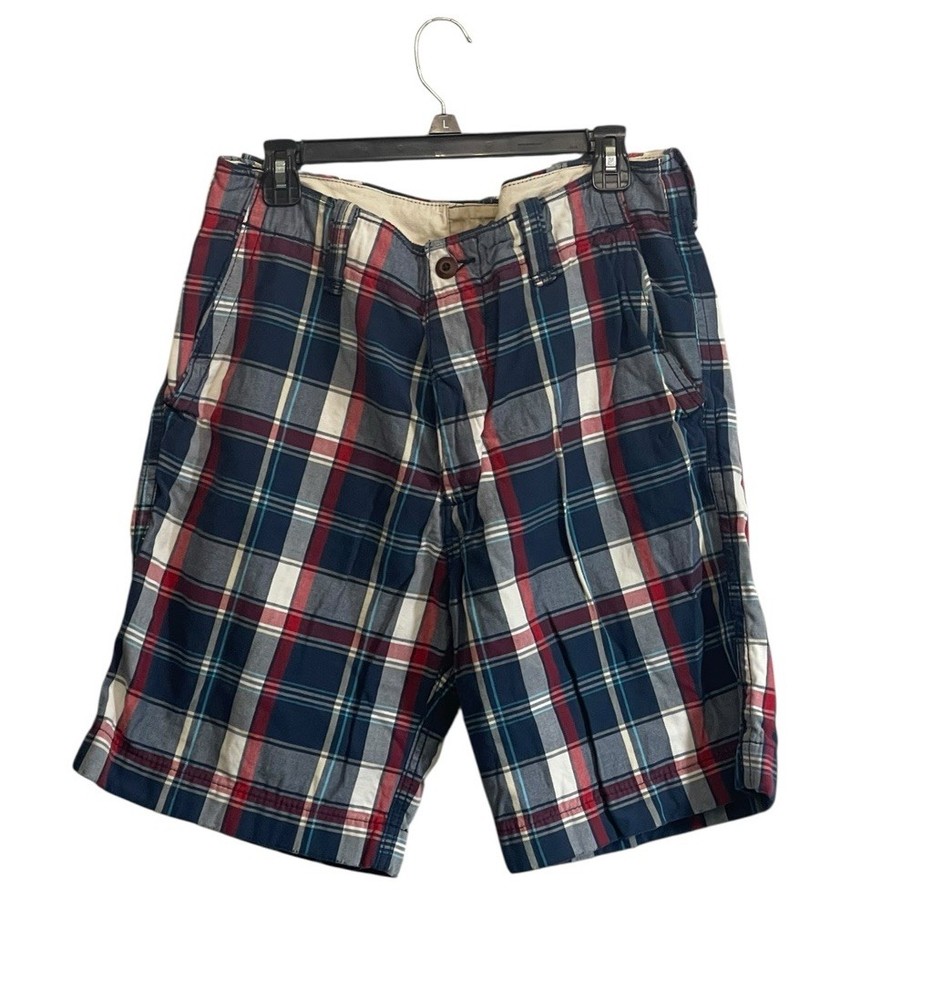 Hollister Shorts Mens Size 34 Blue Plaid Flat Front Bermuda Preppy Y2K Dadcore