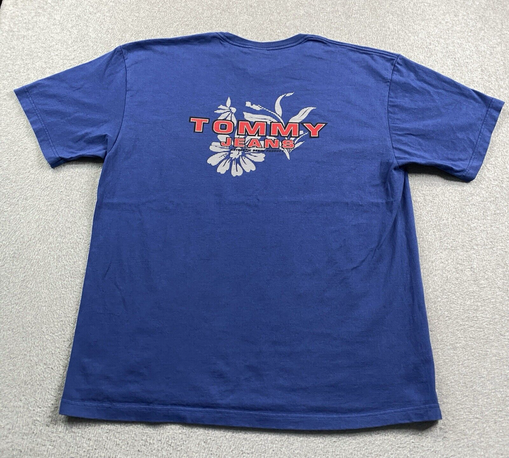 Vintage Tommy Hilfiger Mens XL Hawaiian Floral Surf Tee Y2K Retro Style