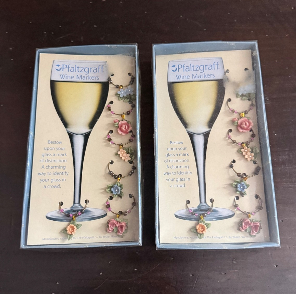 Pfaltzgraff Tea rose wine markers ( 2 boxes )