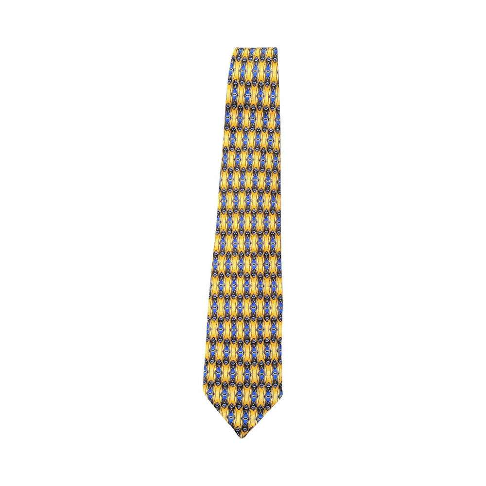 Robert Talbott Studio Designer Silk Tie Yellow Blue Geometric Men's Logo