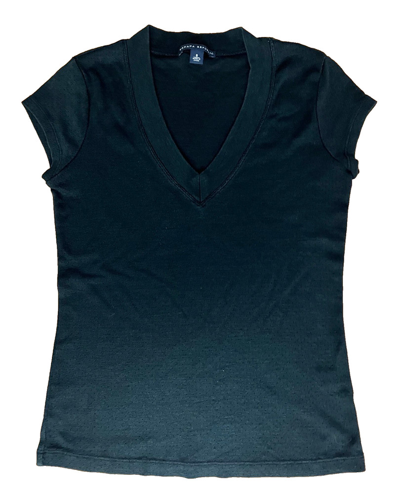 Banana Republic Black Mesh Knit Tee V Neck Silk Cotton Size S