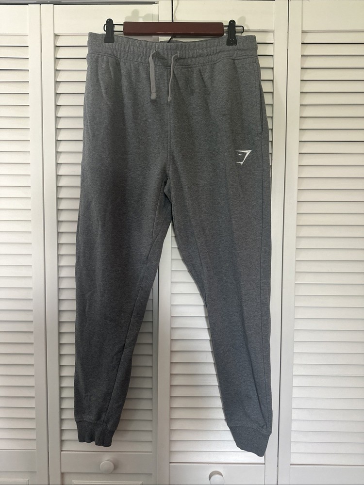 Gymshark Men’s Sweatpants M Medium Gray Fleece Tapered Jogger Drawstring Pants