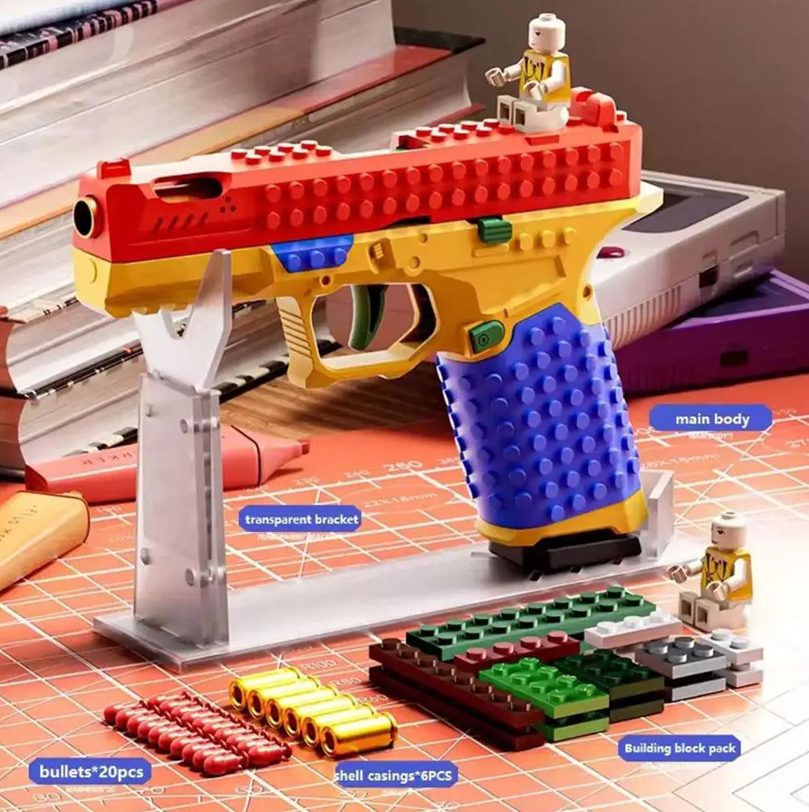 Building Block Pistol Shell Ejecting Continuous Firing Soft Bullet Toy Gun Gift