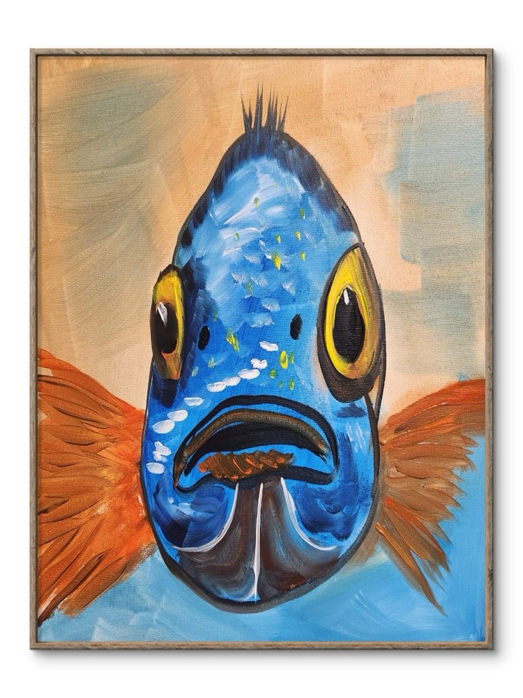 Abstract Fish Impressionistic Original Wall Art 14X11 Canvas Acrylic