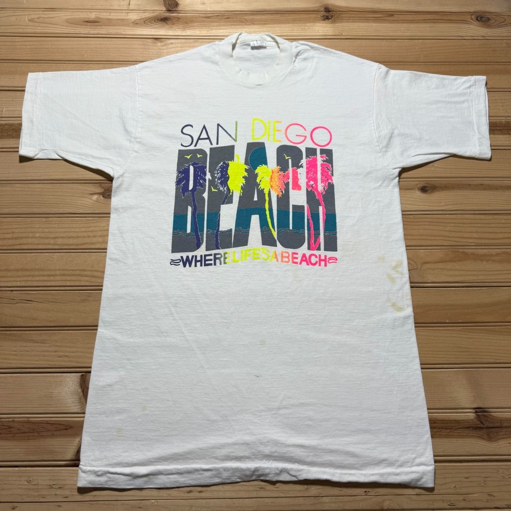 Vintage 80s San Diego Beach Single Stitch Graphic Souvenir T-Shirt - Size Large