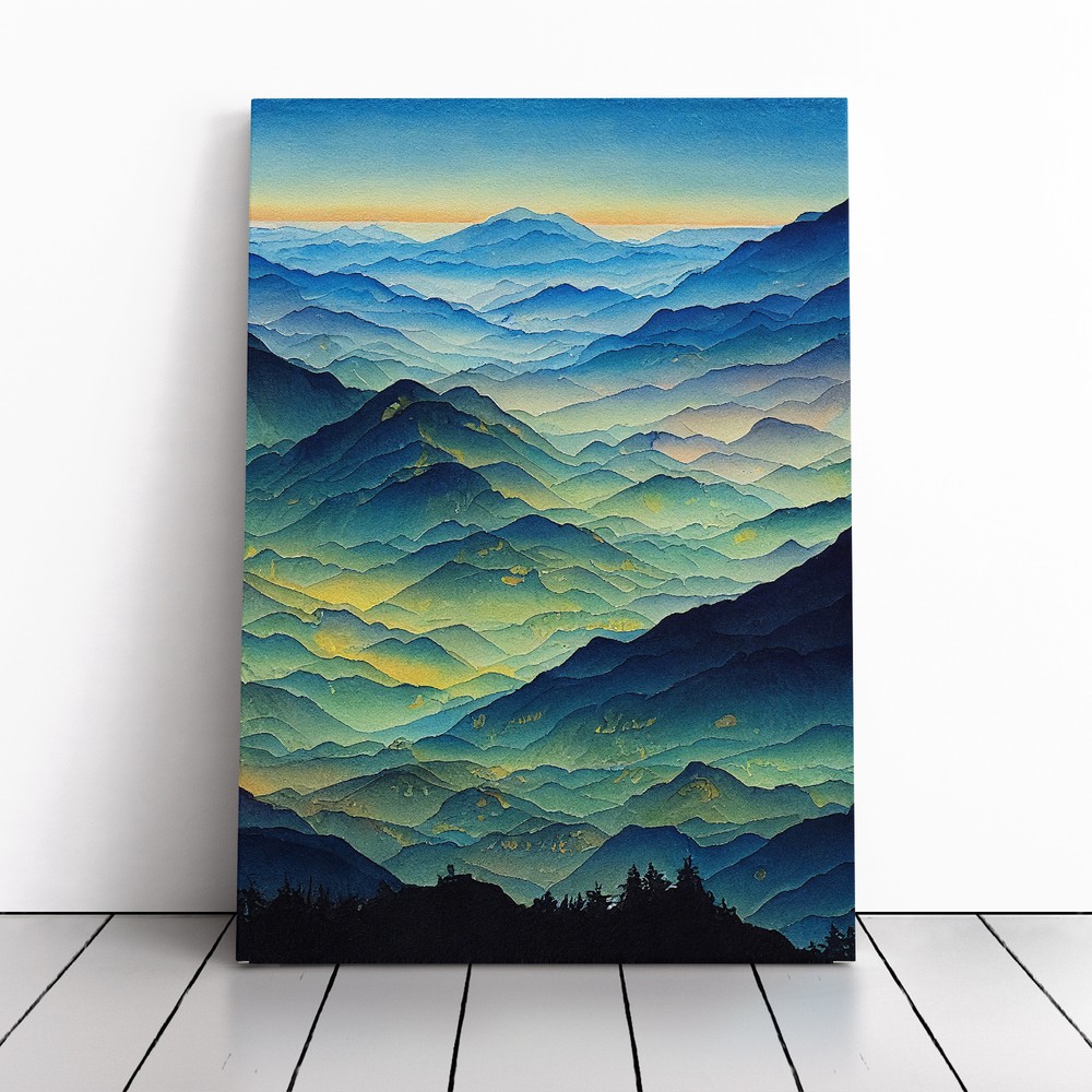 Painted Mountain Landscape No.4 Canvas Wall Art Print Framed Picture Home Decor