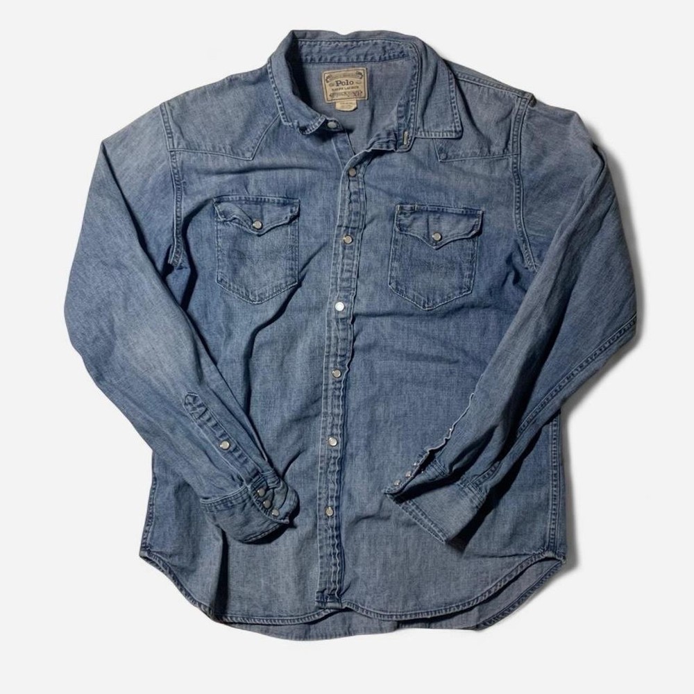 Polo Ralph Lauren Rare Vintage Denim Snap Shirt XL 27Lx24W