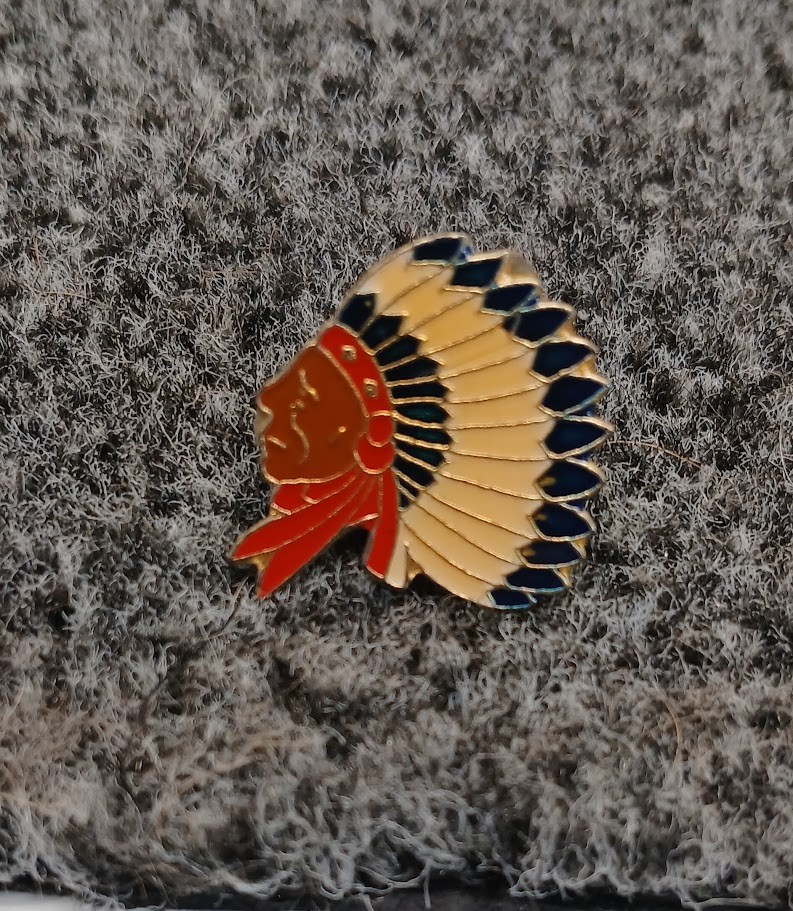 Vintage Indian Chief Lapel Hat Enamel Pin Headdress Tie Tack