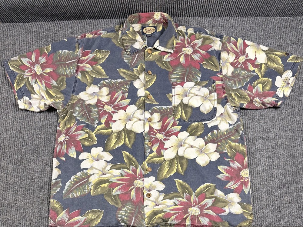 Vintage 90s Tommy Bahama Shirt Mens Large Floral Short Sleeve Button Up Blue