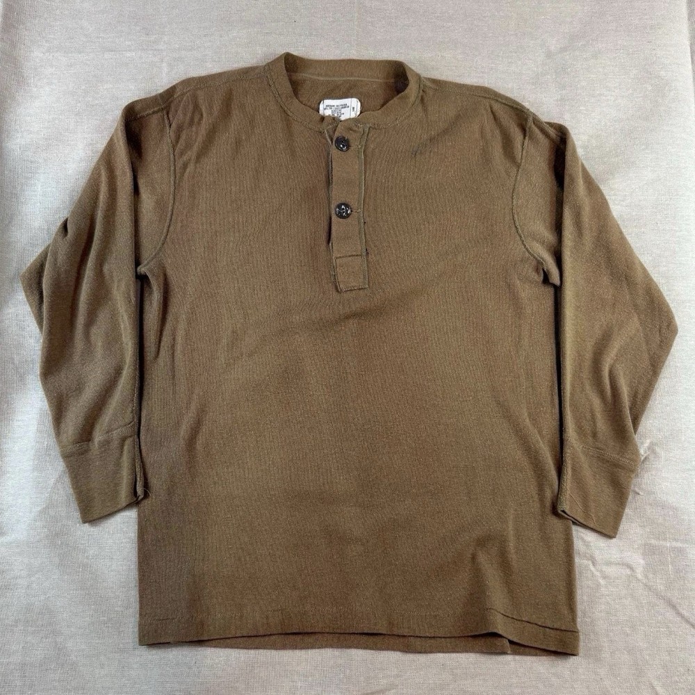 Vintage 80s 90s US Army, Brown Henley Thermal Shirt