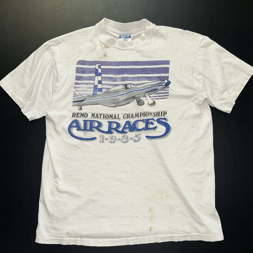 Vintage 1985 Thrashed Single Stitch T-Shirt Large Hanes Beefy Reno AirRace Champ