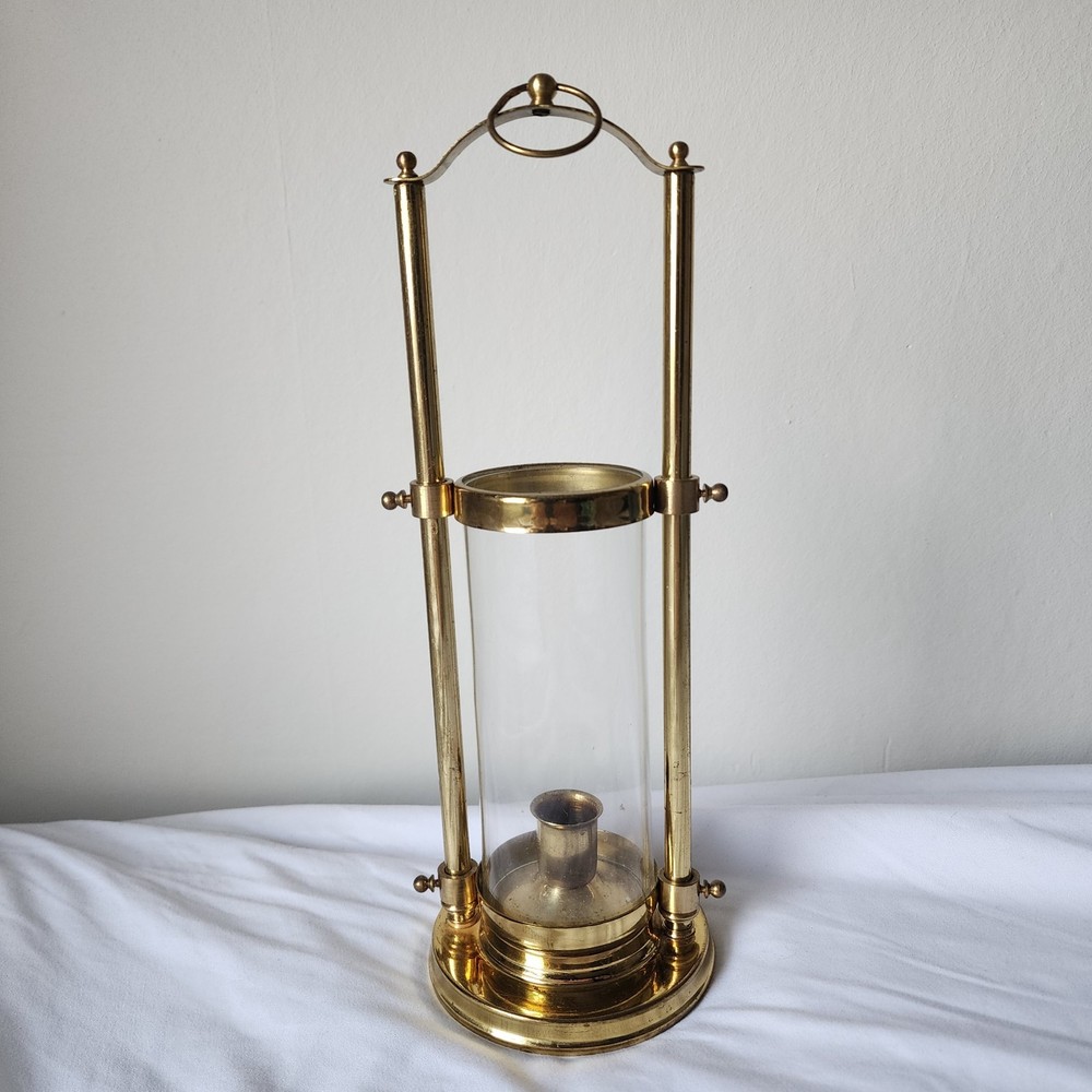 Vintage Teleflora Brass Hurricane lamp Candlestick Chimney 11”