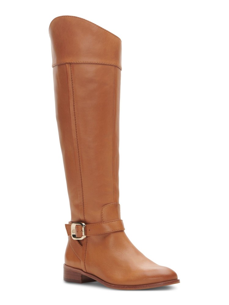 VINCE CAMUTO Womens Beige Ovarlym Round Toe Block Heel Leather Riding Boot 6.5 M