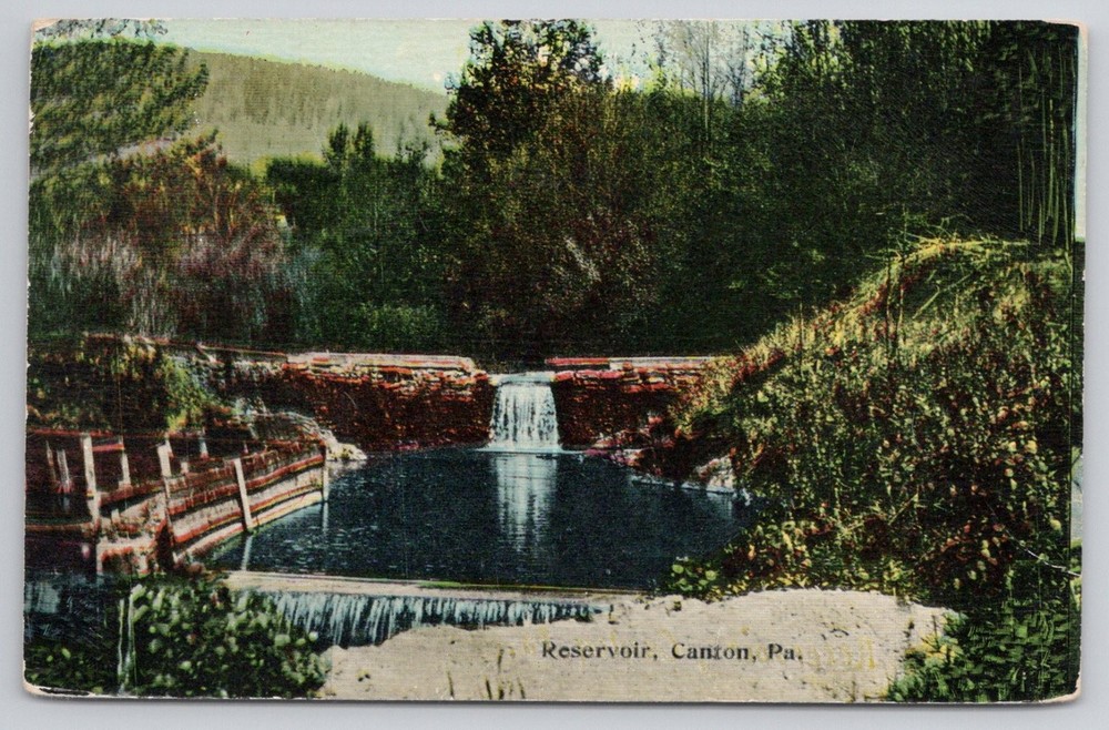 Canton, PA Reservoir Postcard - Scenic Waterfall Pennsylvania Postmarked 1910s