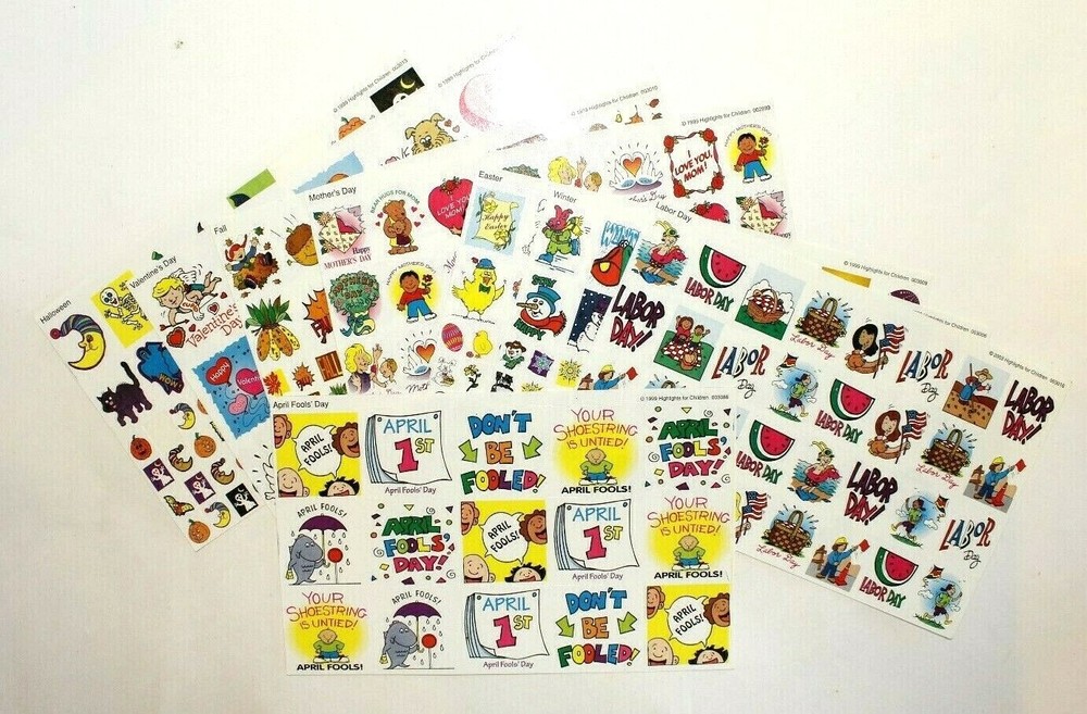 Vintage 1999 Highlights For Children Holiday Sticker Sheets 8 Sheet Set Winter