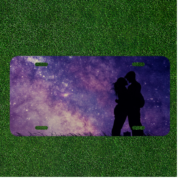 Custom Personalized License Plate Auto Tag With Couple Kissing By Purple Sky