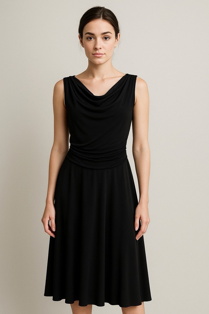 Vintage Y2K Jones New York Black Cowl Neck Midi Dress Women’s Size 8