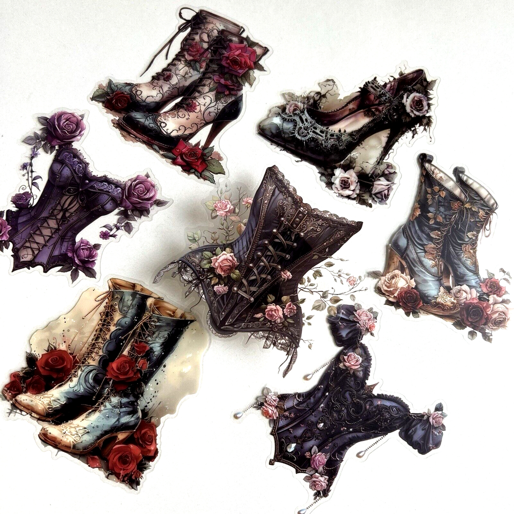 Gothic Victorian Shoes Corsets Flake Stickers Junk Journal Collage