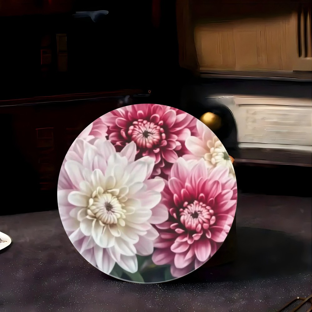 Vintage Farmhouse Daisy Round Metal Sign Pink White