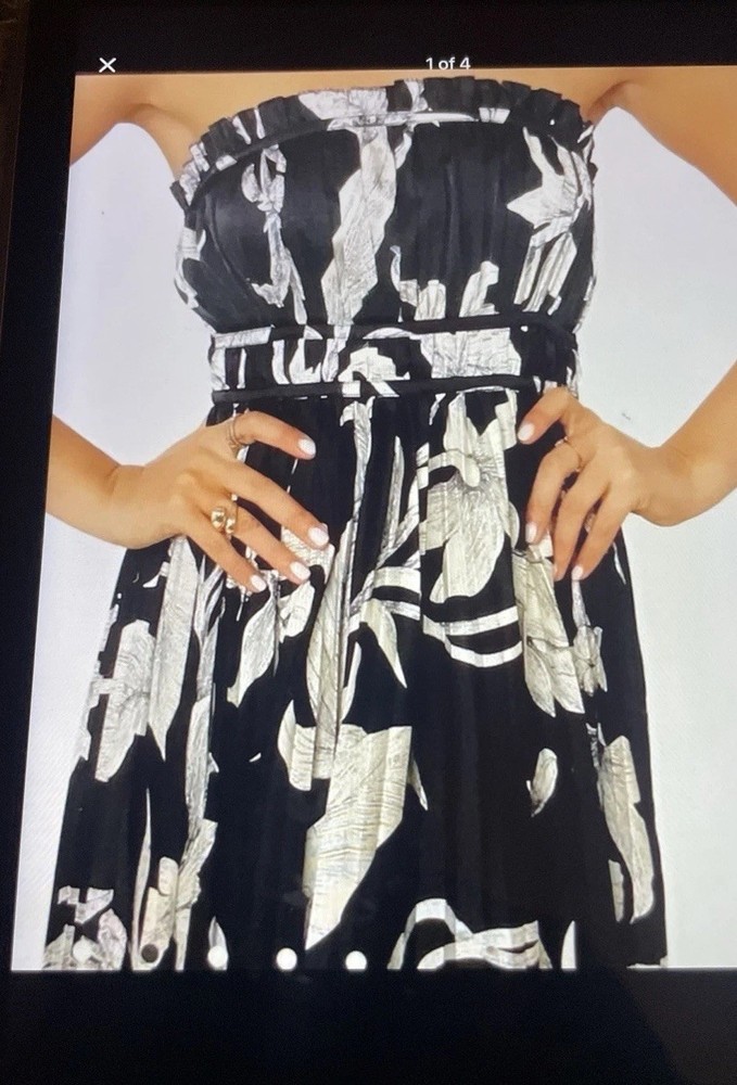 Petal and Pup Angelique Pleated Maxi Dress Black White Floral Strapless Size XL