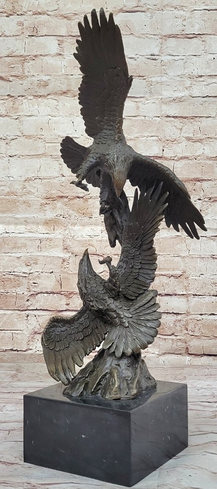 Modern Abstract Bronze Sculpture of Two Fighting Eagles Wildlife Art  -image