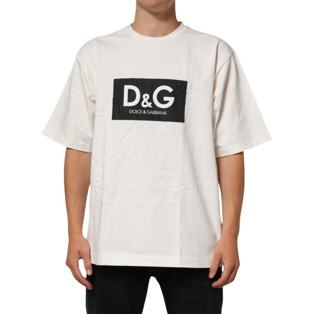 DOLCE & GABBANA T-shirt White Cotton Logo Print Men Crewneck IT50/US40/L 680usd